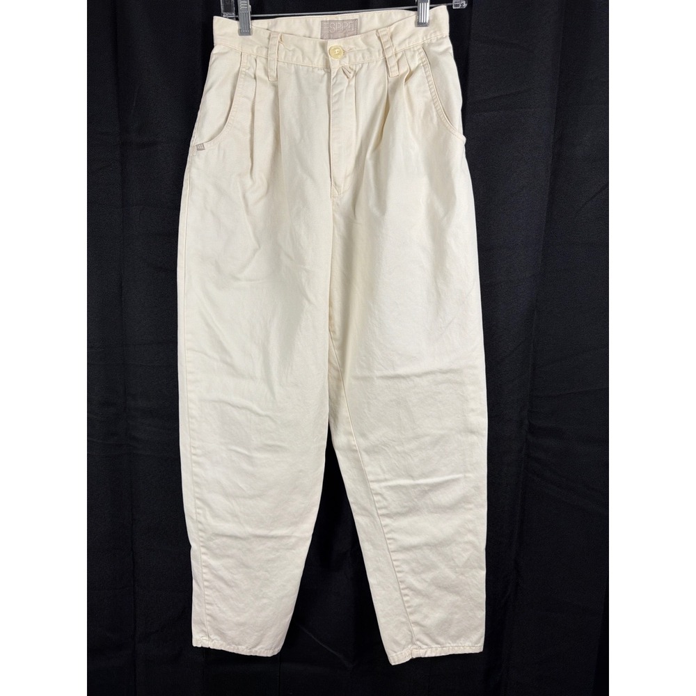 VTG Esprit Sport Trousers Sz 9/10 Cream Pleated High Waist Tapered Leg Pants 80s